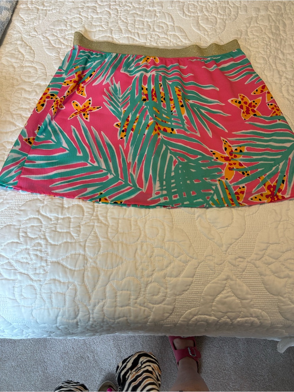 Lily Pulitzer Vintage Leied Coy Floral Palm Print Pink Skirt